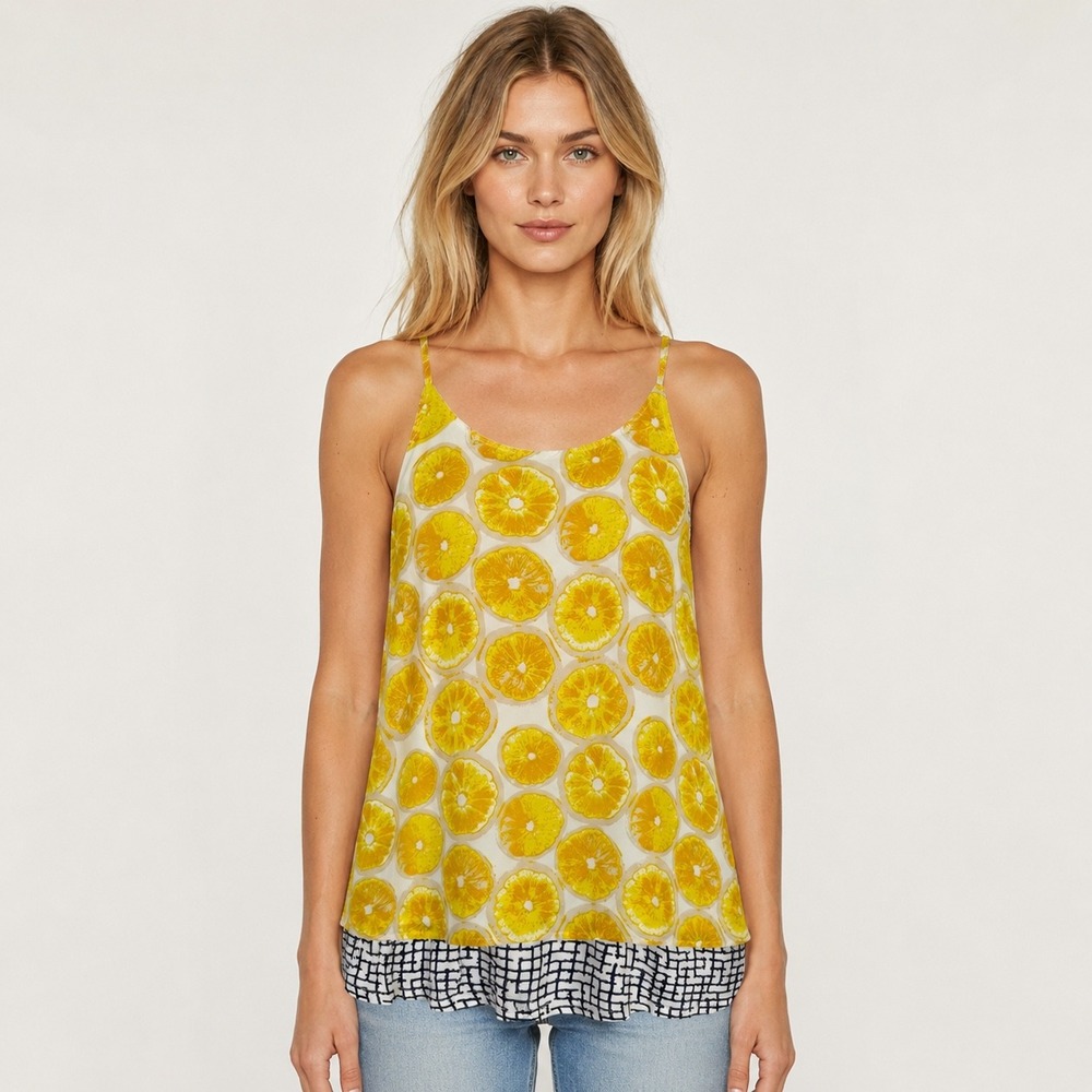 Anthropologie Porridge Sleeveless Citrus Print Tank Top With Geometric Hem Sz PS